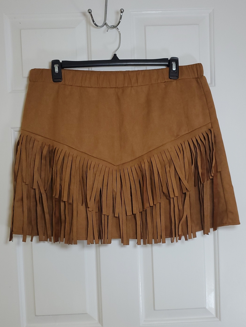 Shein Curve Tan Faux Suede Fringe Cowgirl Hippie Above Knee Skirt Plus 3XL